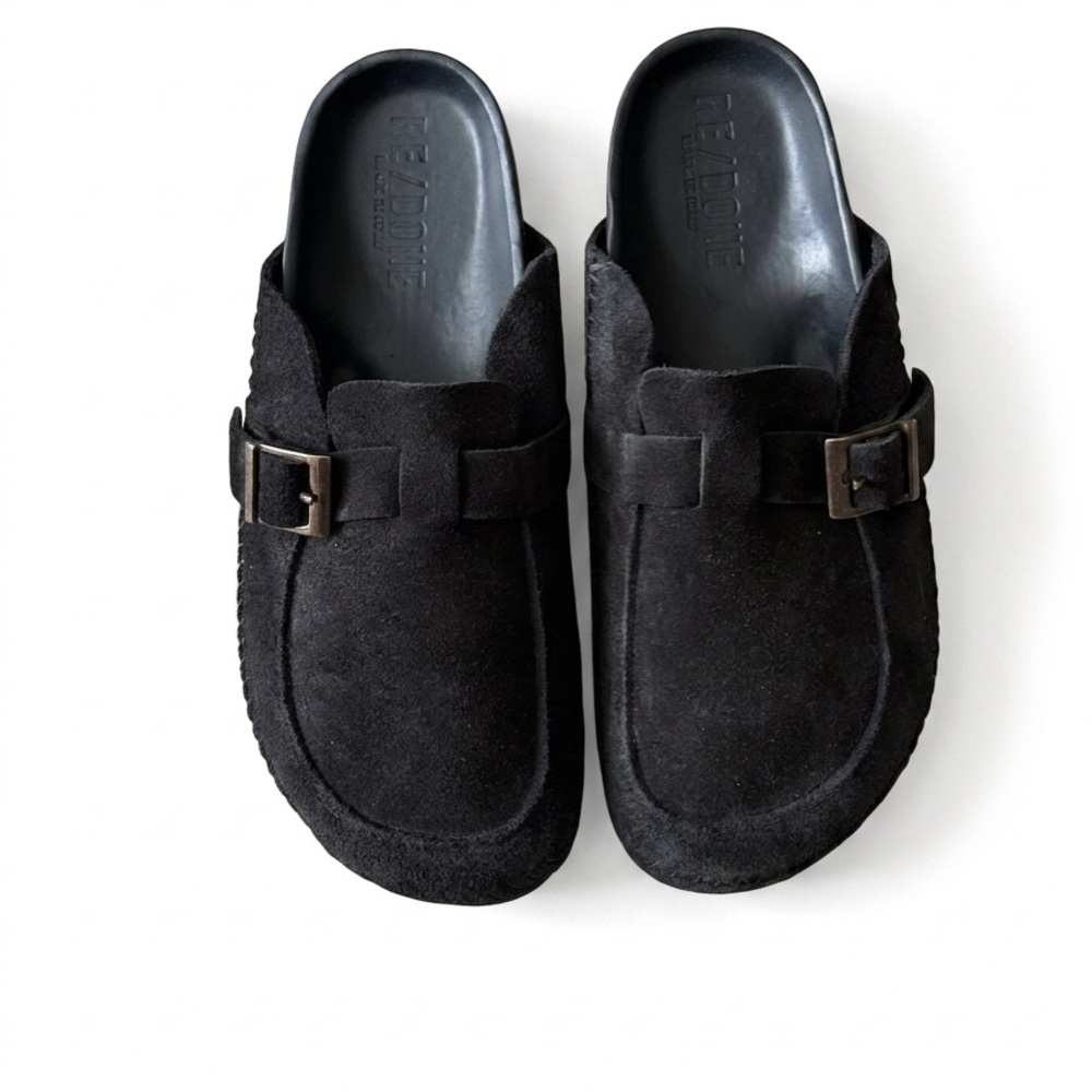 Re/Done Black Suede Slides Mules Clogs Slip Ons Women's 40 Size 9